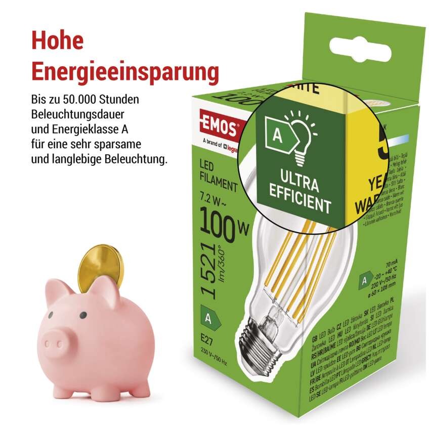LED Lampe Filament A60 A CLASS / E27 / 7,2 W (100 W) / 1521 lm / Warmweiß
