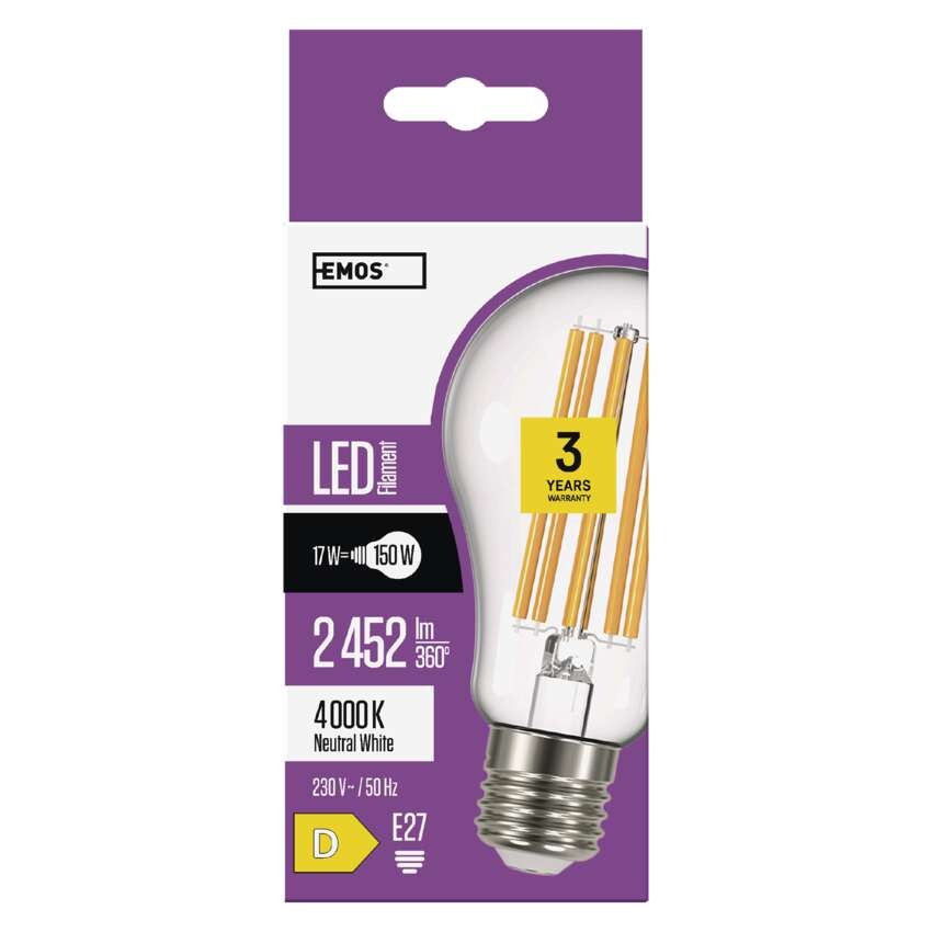 LED žárovka Filament A70 / E27 / 17 W (150 W) / 2 452 lm / neutrální bílá