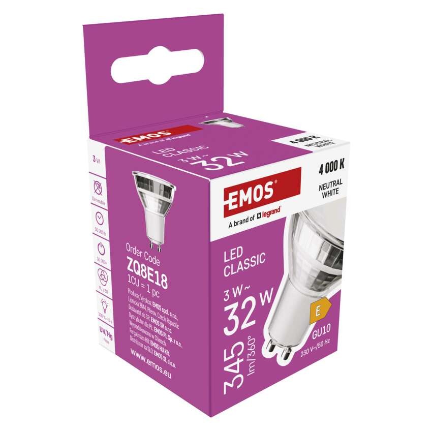 LED žárovka Classic MR16 stříbrná/ GU10 / 3 W (32 W) / 345 lm / neutrální bílá