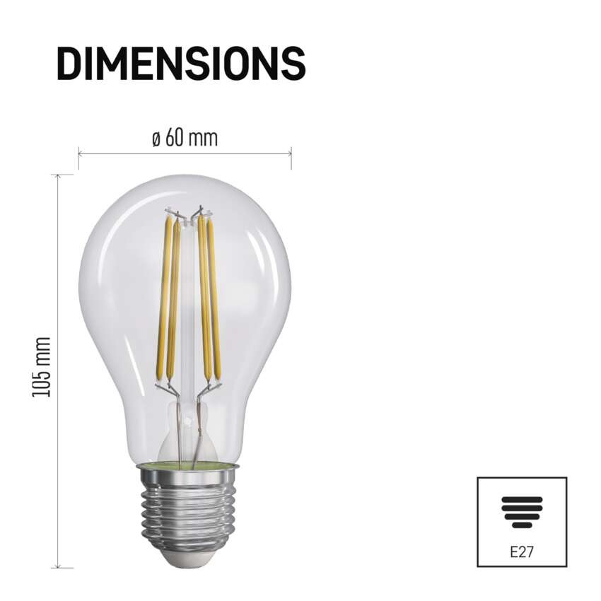 LED žiarovka Filament A60 / E27 / 8,5 W (75 W) / 1 055 lm / teplá biela / stmievateľná