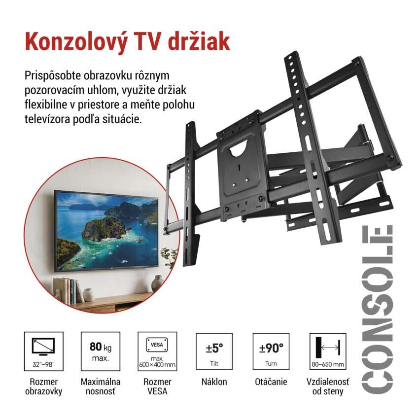 Konzolový nástenný TV držiak 32–98" (81–249 cm)