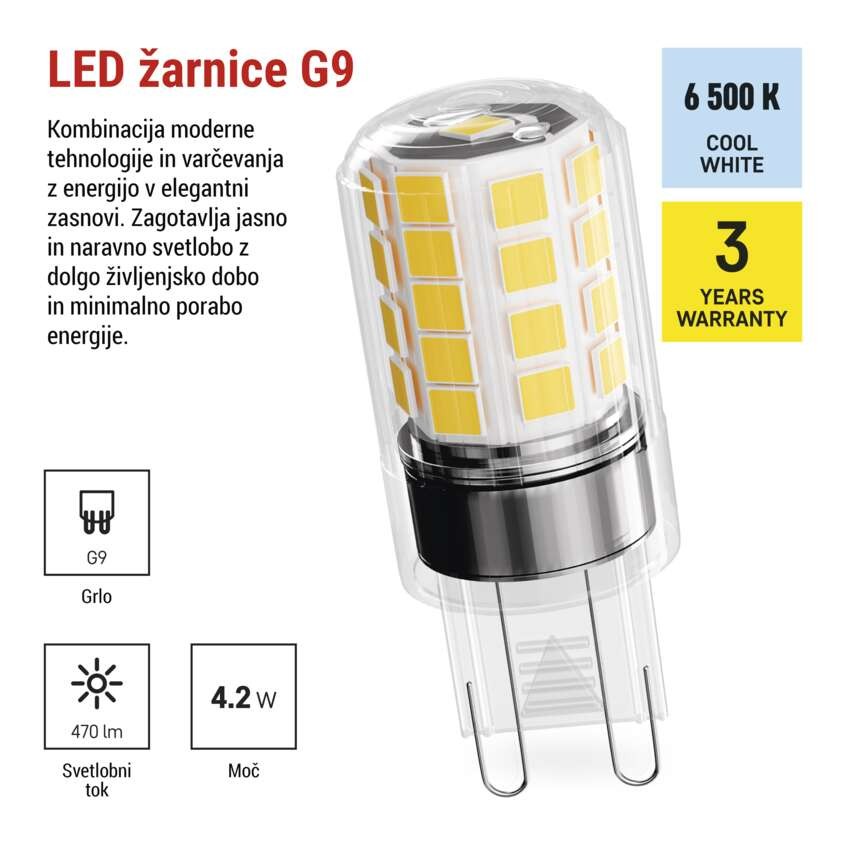 LED žarnica Classic JC / G9 / 4,2 W (40 W) / 470 lm / Hladna bela / 2 pcs