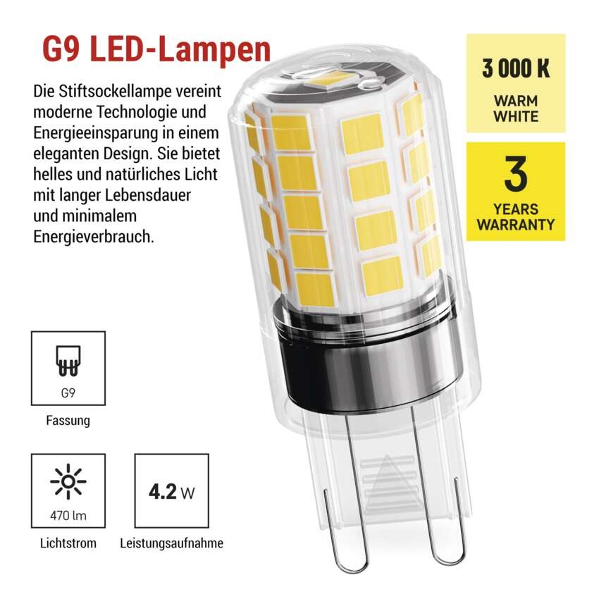 LED Lampe Classic JC / G9 / 4,2 W (40 W) / 470 lm / Warmweiß / 2 Stück