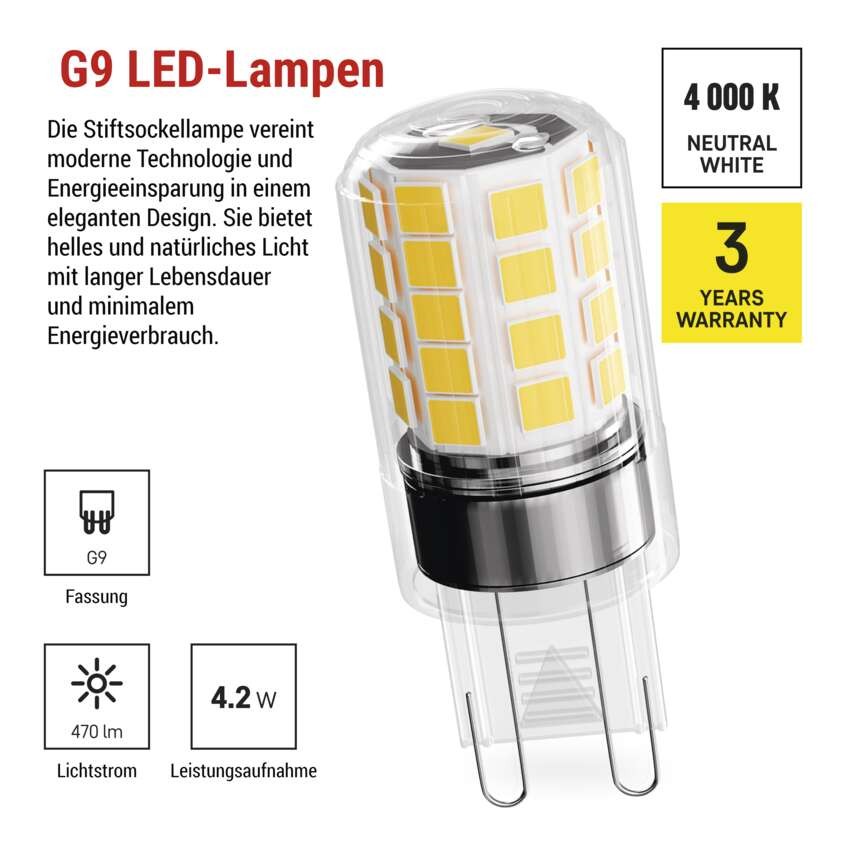 LED Lampe Classic JC / G9 / 4,2 W (40 W) / 470 lm / NeutralWeiß / 2 Stück