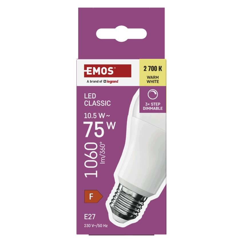 LED žarnica Classic A60/ E27 / 10,5 W (75 W) / 1 060 lm / toplo bela / stopenjsko zatemnit