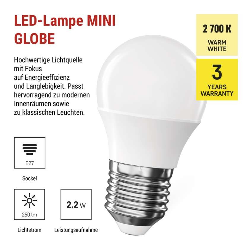LED-Glühbirne CLS Mini Globe / E27 / 2,2 W (25 W) / 250 lm / Warmweiß
