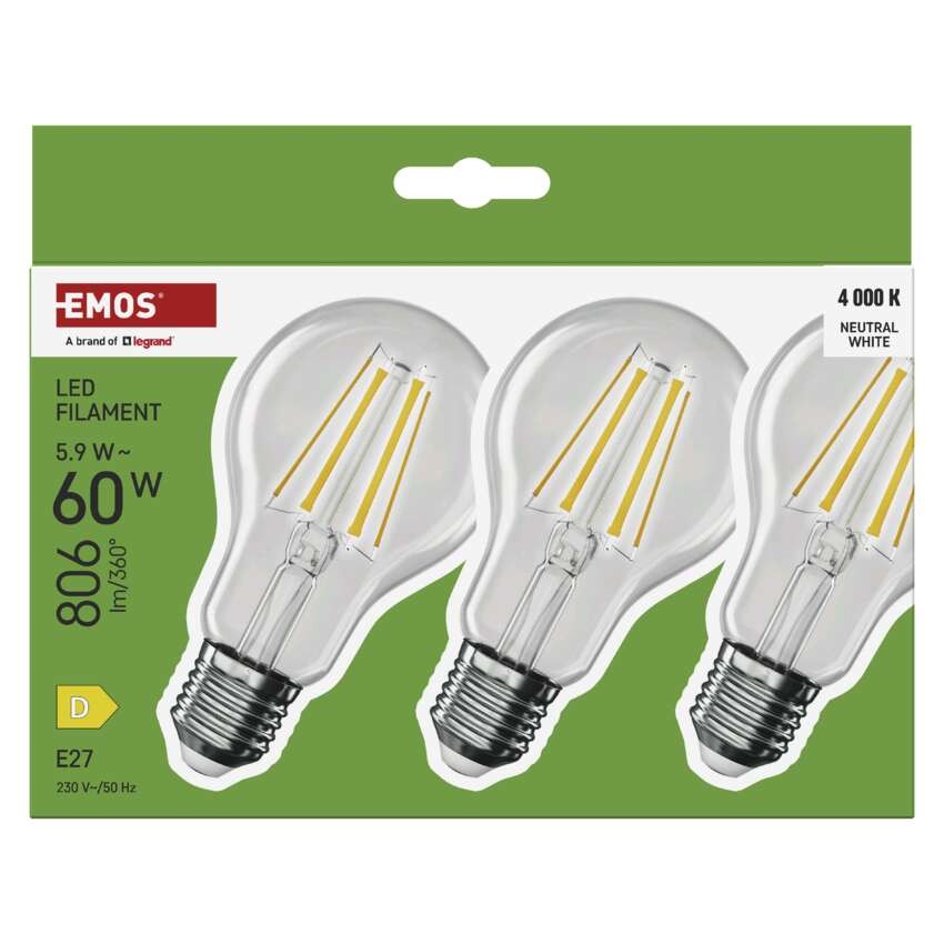 Żarówka LED Filament A60 / E27 / 5,9 W (60 W) / 806 lm / Neutralna biel
