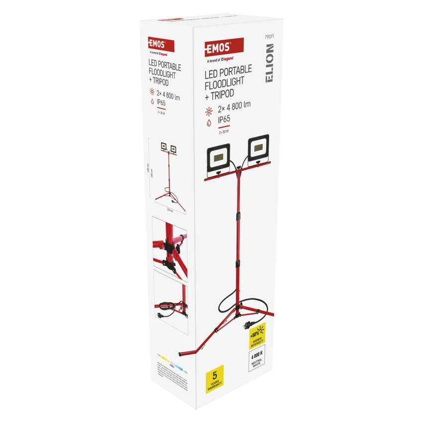 LED reflektor ELION, 2×30W + trojnožka, neutrálna biela