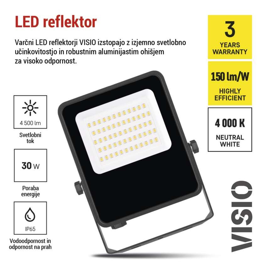 LED reflektor VISIO 30W nevtralna bela črni