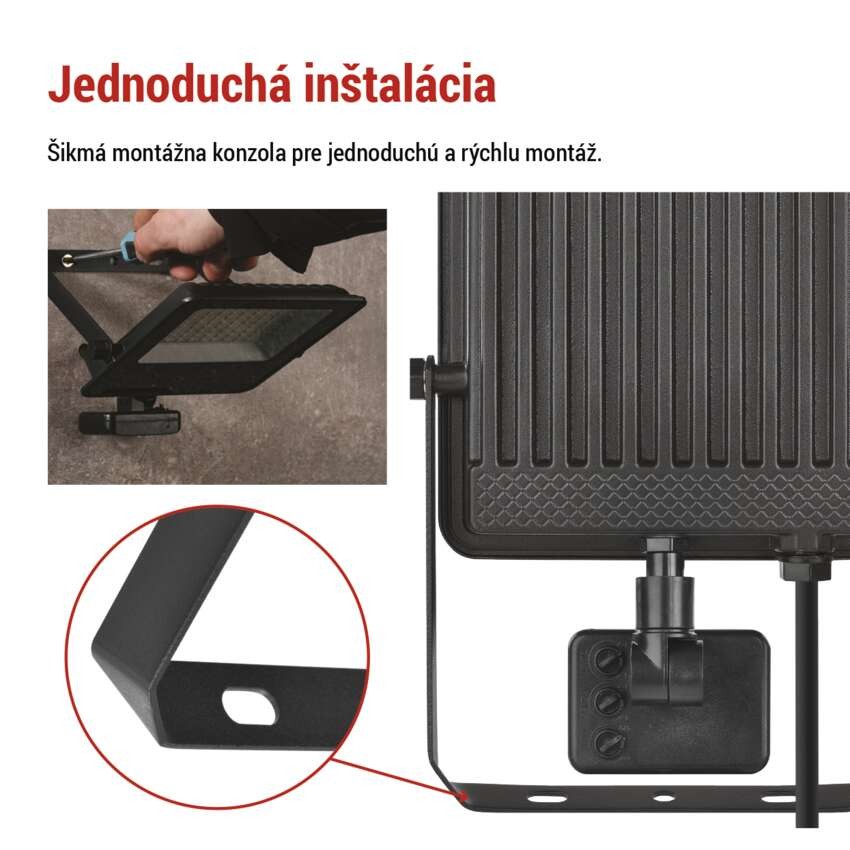 LED reflektor VISIO s pohybovým čidlom, 50 W, neutrálna biela, čierný