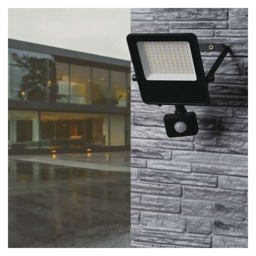 LED prožektorius VISIO su judesio jutikliu, 50 W, juodas, neutraliai baltas