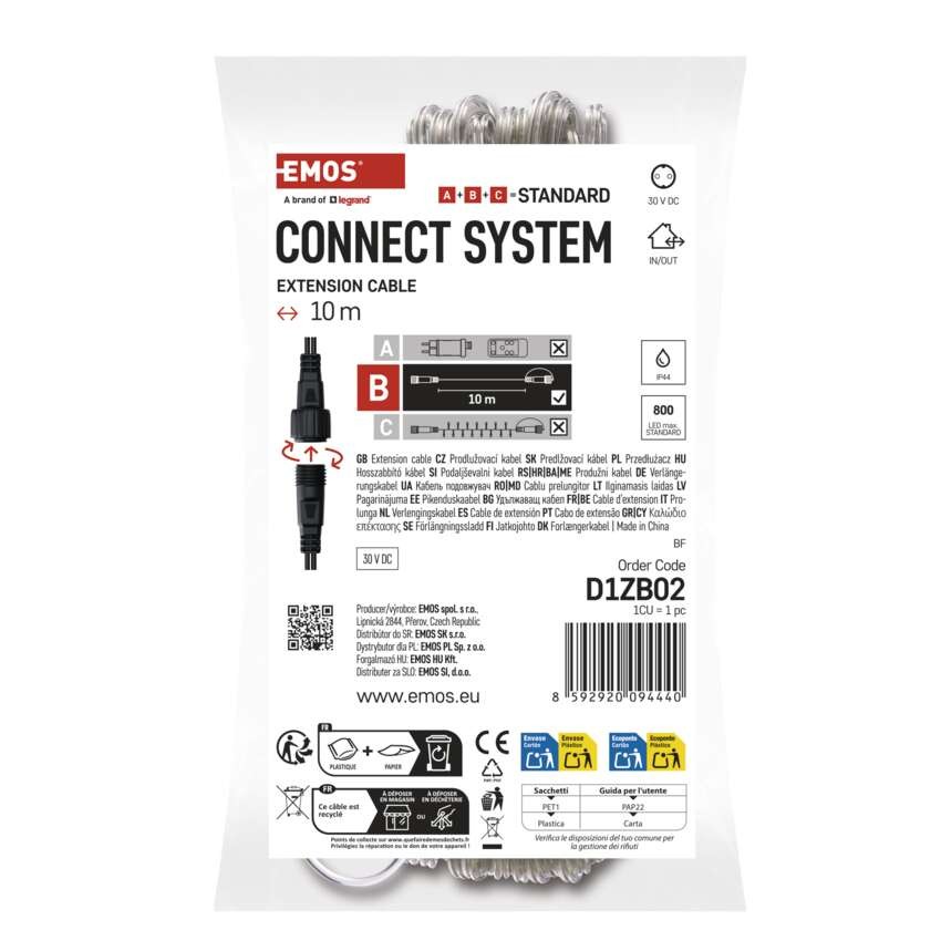 Oświetlenie łączone Standard - przedłużacz 10m, przeźroczysty, IP44