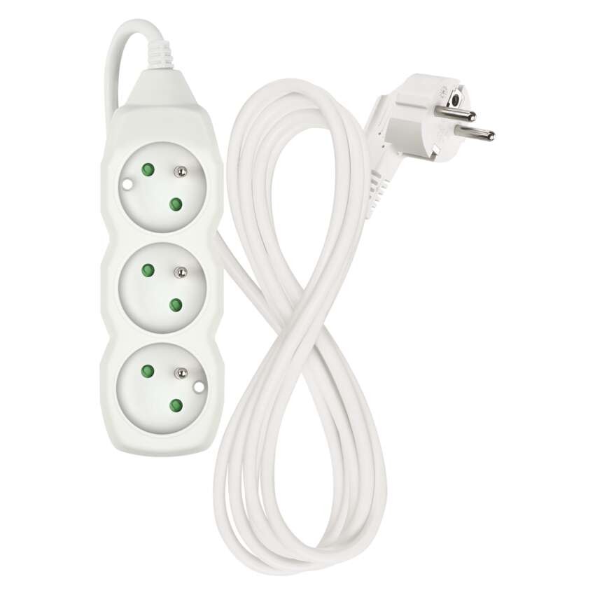 Przedłużacz 2 m / 3 gniazda / biały / PVC / 1 mm2