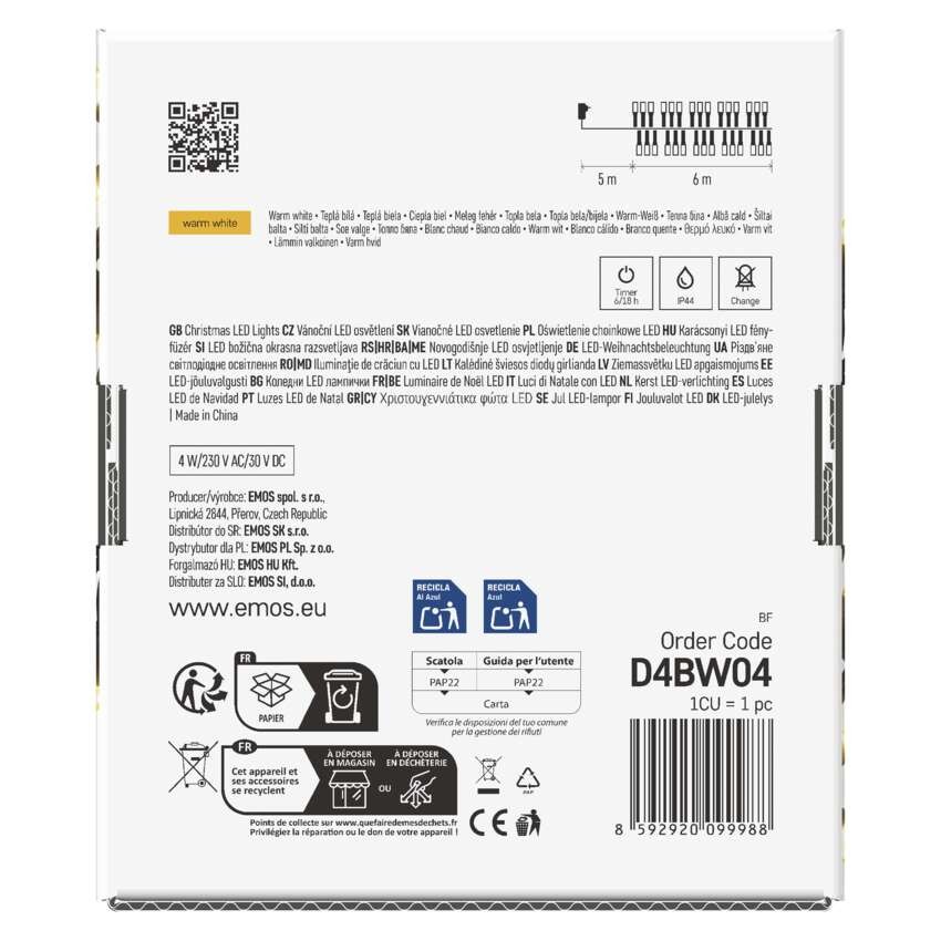 Lampki choinkowe LED Classic Cluster, jeżyk, 300 LED 6m, ciepła biel, czarny, IP44, timer