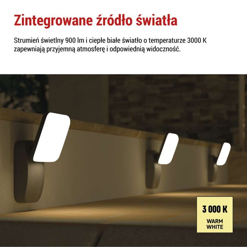 Lampa naścienna LED Garden NIKA, 20cm, ciepła biel, 12,5W, 900lm, IP44