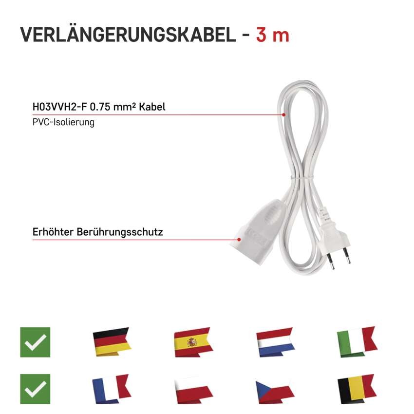 Verlängerungskabel – 3m, weiss