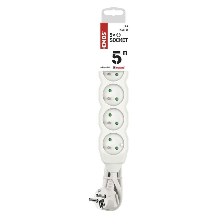 Predlžovací kábel 5 m / 5 zásuviek / biely / PVC / 1 mm2