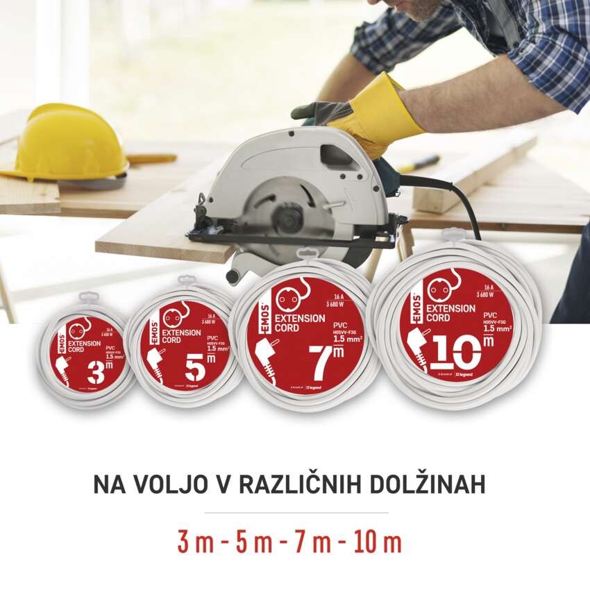 Podaljšek 5 m / 1 vtičnica / beli / PVC / 1,5 mm2