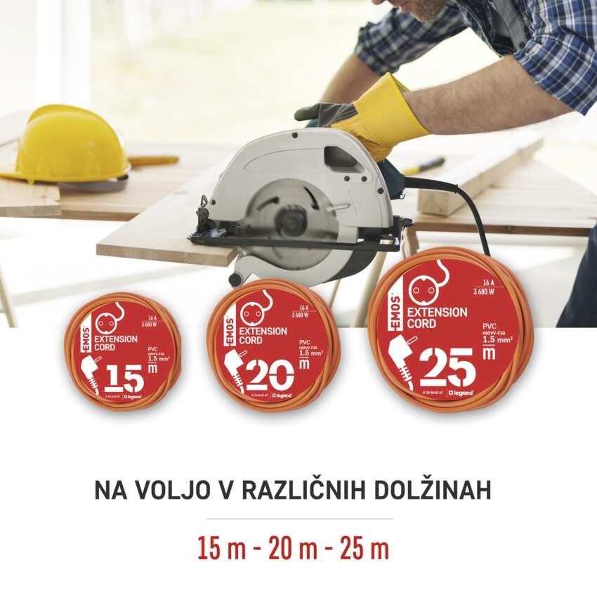 Podaljšek 25 m / 1 vtičnica / oranžni / PVC / 250 V / 1,5 mm2