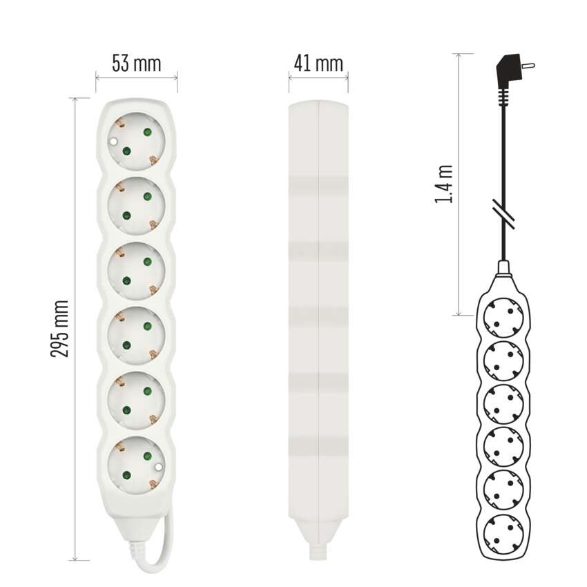 Podaljšek 1,4 m  /  6 vtičnic  /  beli  /  PVC  /  1 mm2