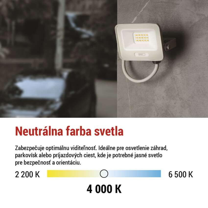 LED reflektor GLARO 10W, biely, IP65, 1000 lm, neutrálna biela