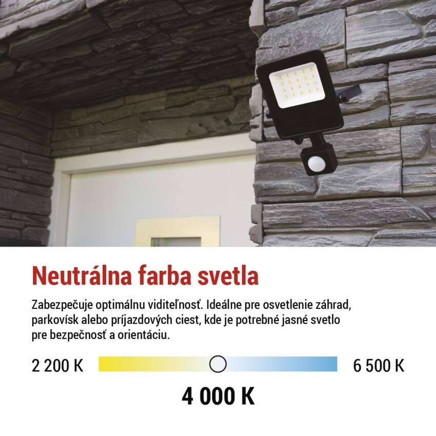 LED reflektor VISIO s pohybovým čidlom, 10W, neutrálna biela, čierný