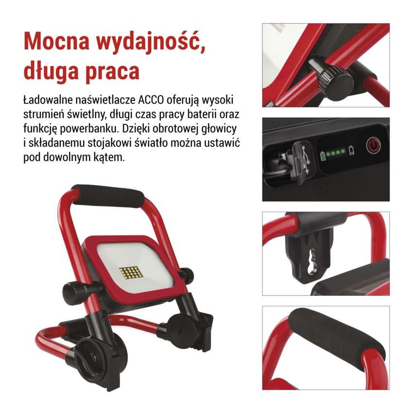Przenośny naświetlacz LED ACCO ładowalny 20W zimna biel