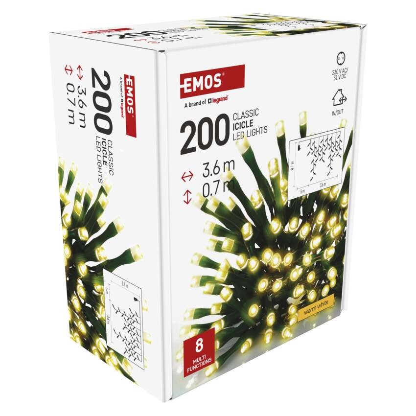 LED jõulujääpurikad, 3,6 m, õue/tuppa, soe valge, 8 režiimi
