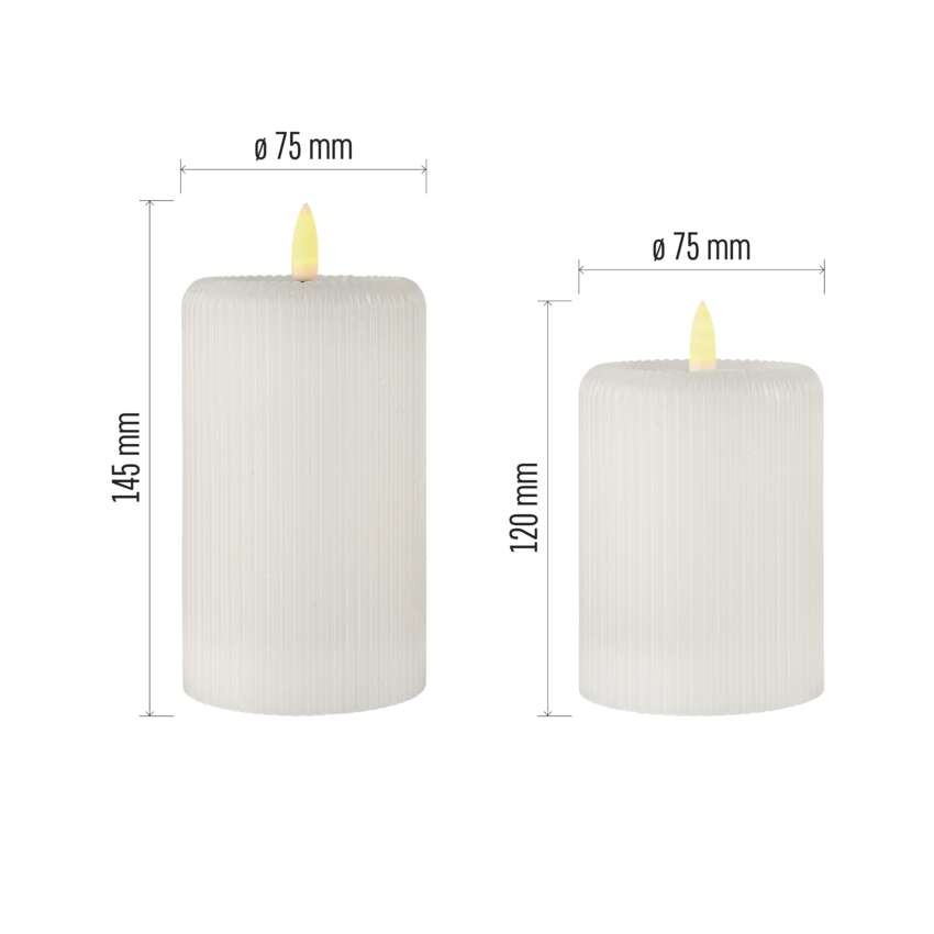 LED dekorācijas – 2 vaska sveces ar reālu liesmu, 4 AA baterijas, silti balta gaisma, tai