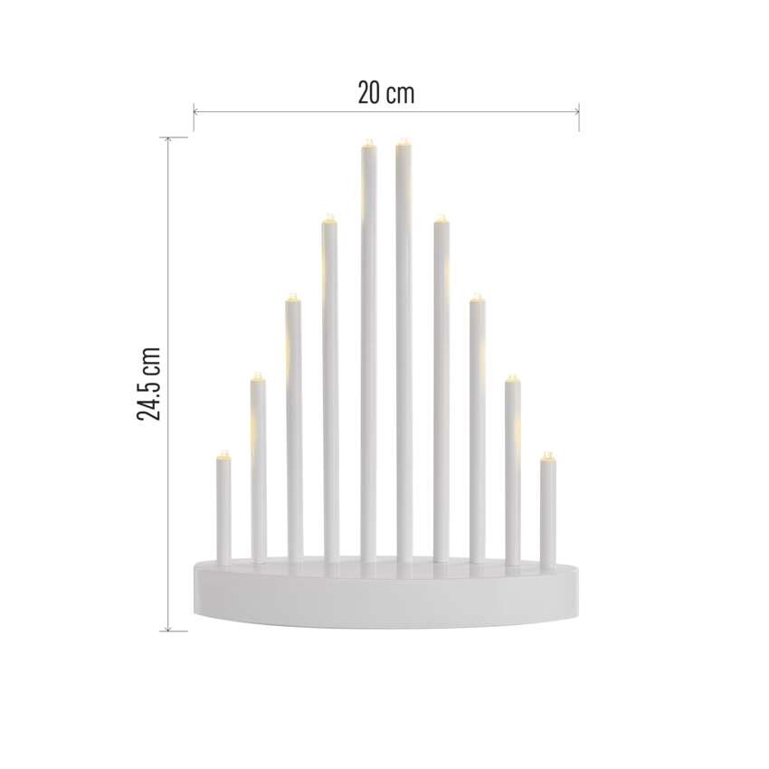 LED svečturis, balts, 24,5 cm, 3x AA, lietošanai iekštelpās, silti balts, ar taimeru