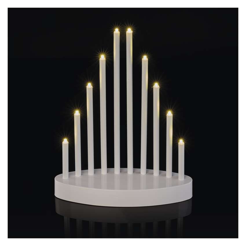 LED svečturis, balts, 24,5 cm, 3x AA, lietošanai iekštelpās, silti balts, ar taimeru