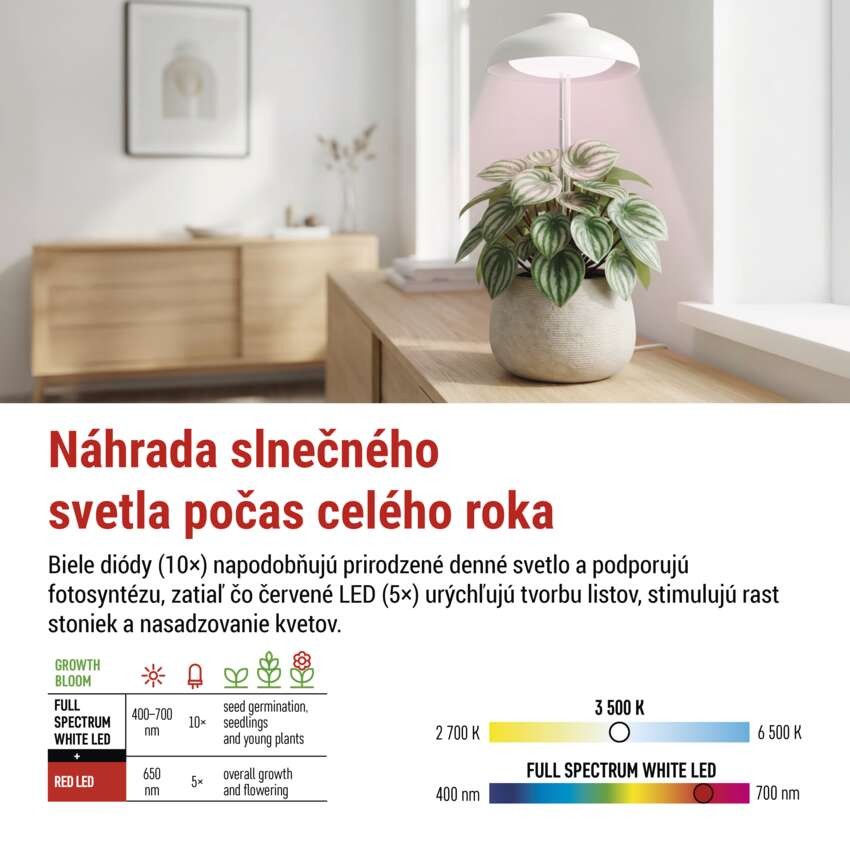 LED GROW pestovateľská lampa 5 W, časovač, biela
