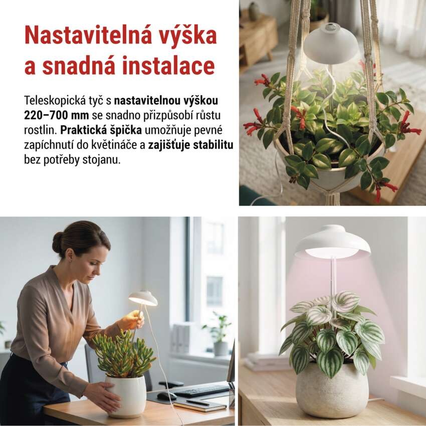 LED GROW pěstební lampa 5 W, časovač, bílá