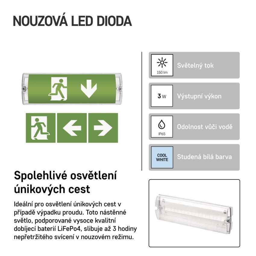 LED nouzové osvětlení NESSI 3 W, 3 h, IP65