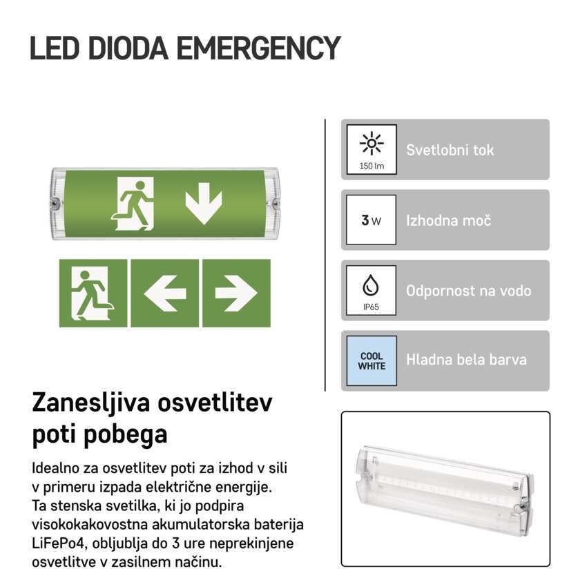 Zasilno LED svetilo NESSI, 3W, 3h, IP65