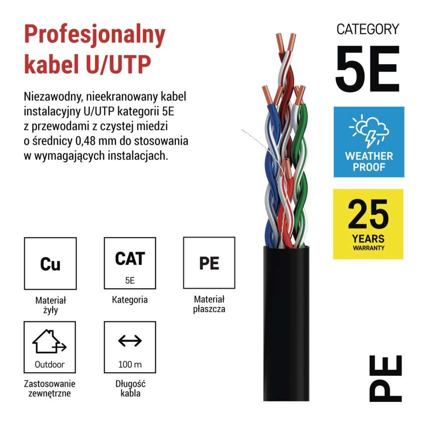 Kabel UTP Cat5e, outdoor, 100m