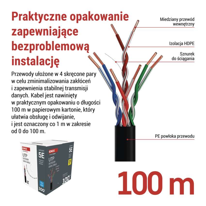 Kabel UTP Cat5e, outdoor, 100m