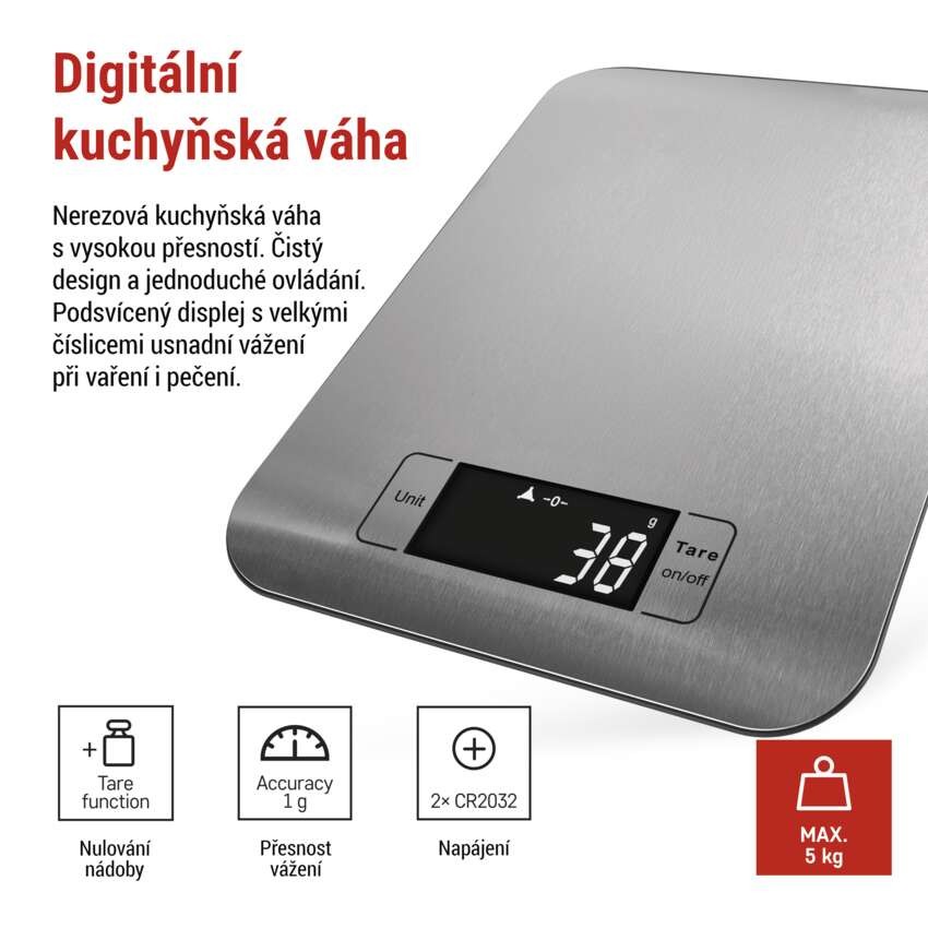 Digitální kuchyňská váha EV012, stříbrná