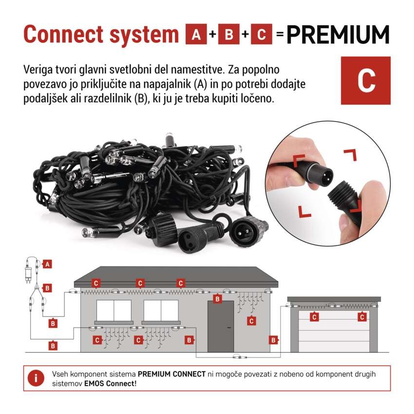 Premium LED povezovalna veriga utripajoča – ledene sveče, 3 m, zun., topla bela