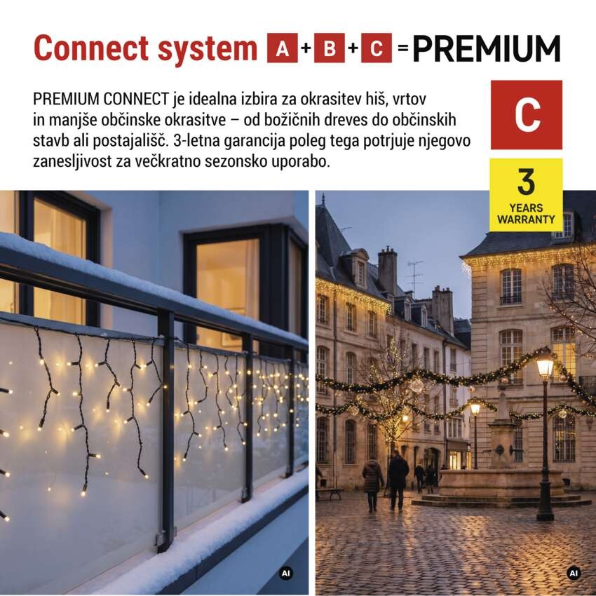 Premium LED povezovalna veriga utripajoča – ledene sveče, 3 m, zun., topla bela