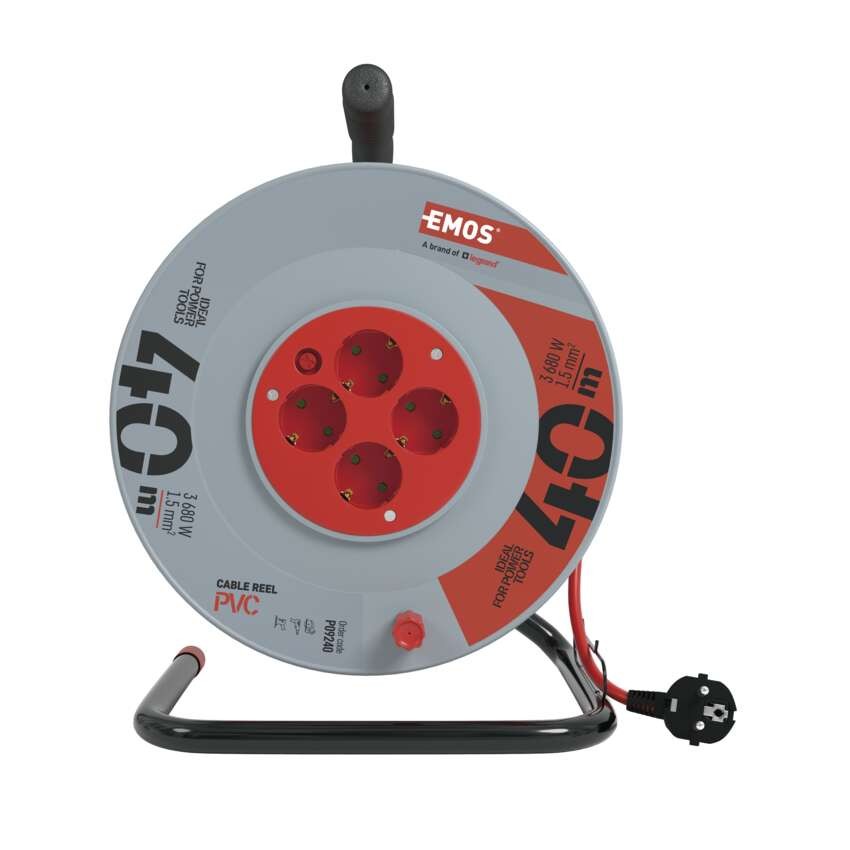 Pagarinātāja spole, 40 m / 4 kontaktligzdas / oranža / PVH / 230 V / 1,5 mm2