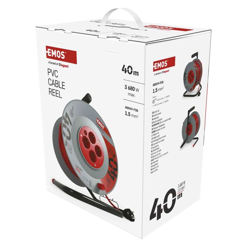 Pagarinātāja spole, 40 m / 4 kontaktligzdas / oranža / PVH / 230 V / 1,5 mm2