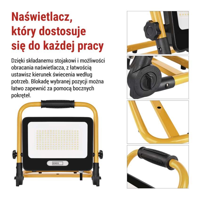 Naświetlacz LED GLARO 100 W, żółto-czarny, IP65, 10 000 lm, neutralna biel