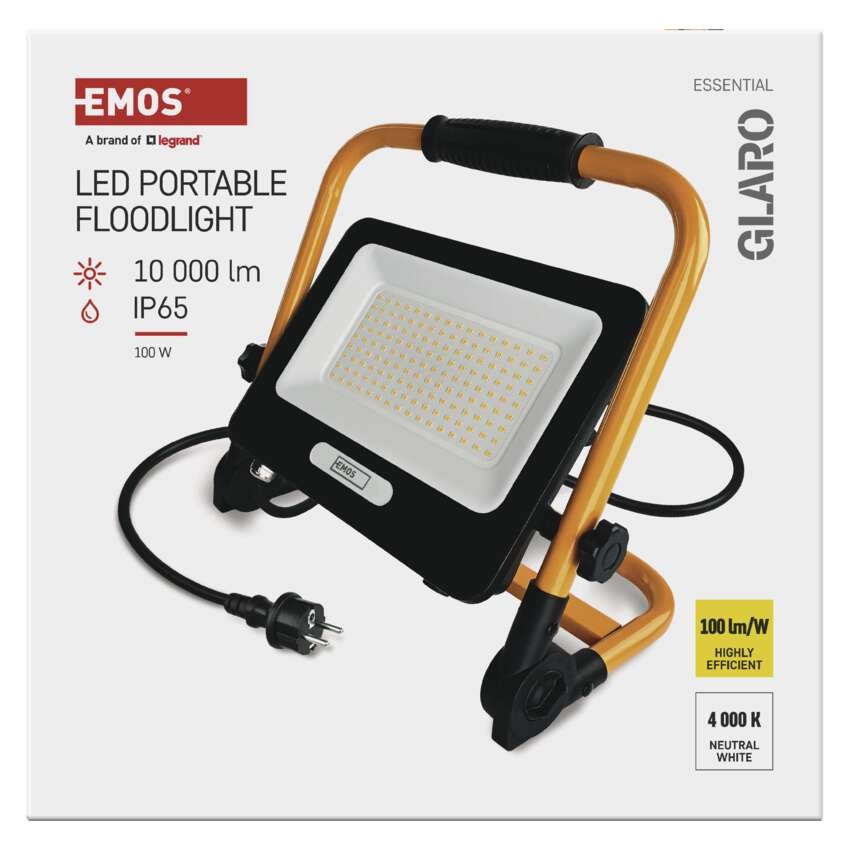 Naświetlacz LED GLARO 100 W, żółto-czarny, IP65, 10 000 lm, neutralna biel