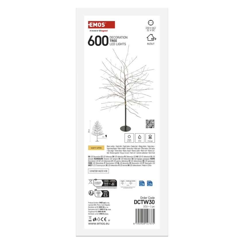 LED svetlobno drevo, 120 cm, za zunanjo in notranjo uporabo, toplo bela barva, časovnik