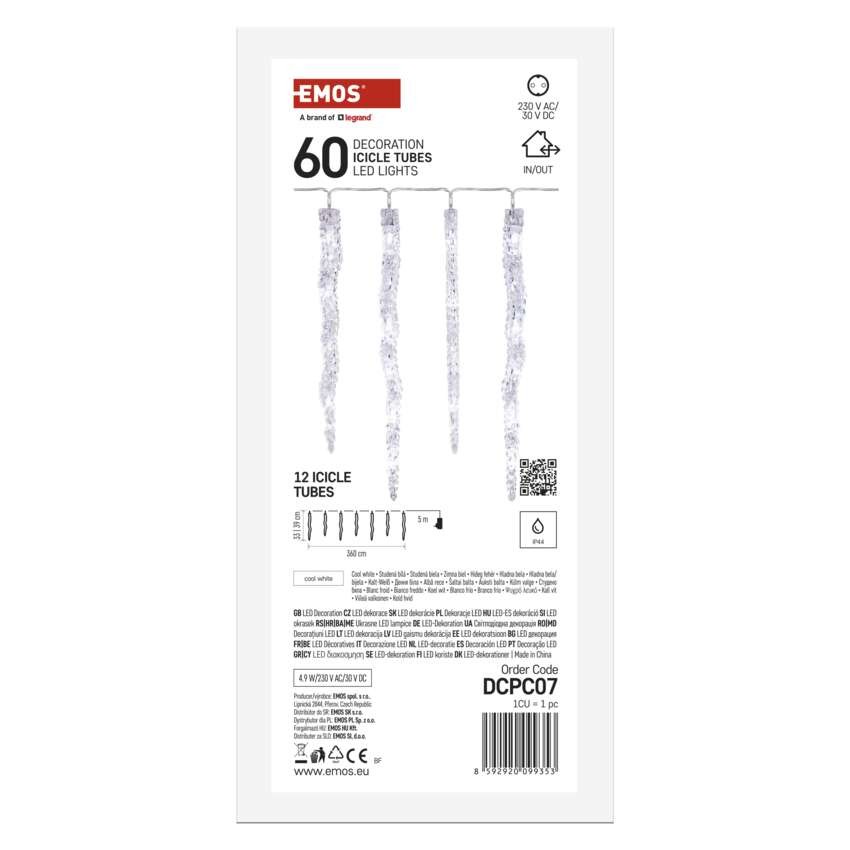 LED kalėdinė girlianda – varvekliai, 12 vnt., 3,6 m, lauko ir vidaus, šaltai balta