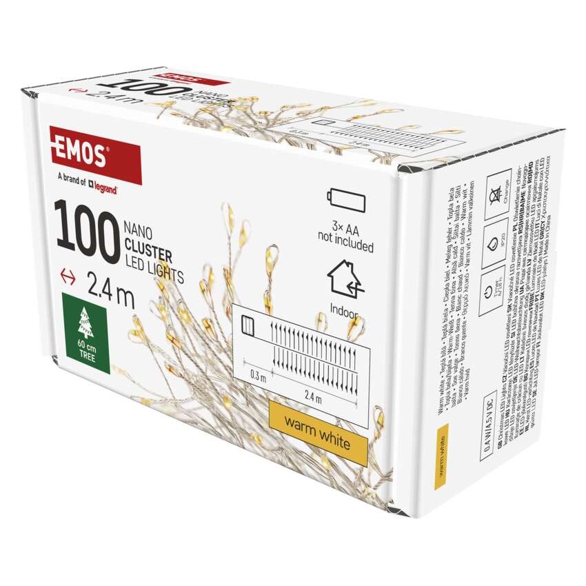 LED kalėdinė nano girlianda – ežiukas, 2,4 m, 3x AA, vidaus, šiltai balta, laikmatis
