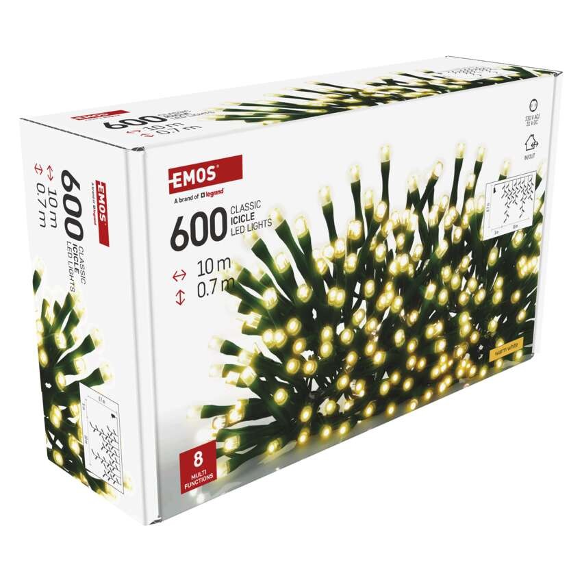 LED Ziemassvētku lampiņas – lāstekas, 10 m, liet. ārā un iekštelpās, silti baltas, 8 rež.