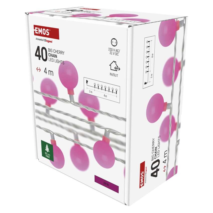 LED kirsikobarad - 2,5 cm kuulid, 4 m, õue/tuppa, roosa, ajasti