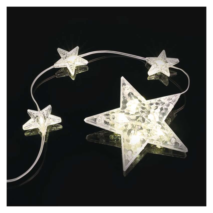 LED božična girlanda – zvezde, 1,7 m, 3x AA, za notranjo uporabo, topla bela, časovnik